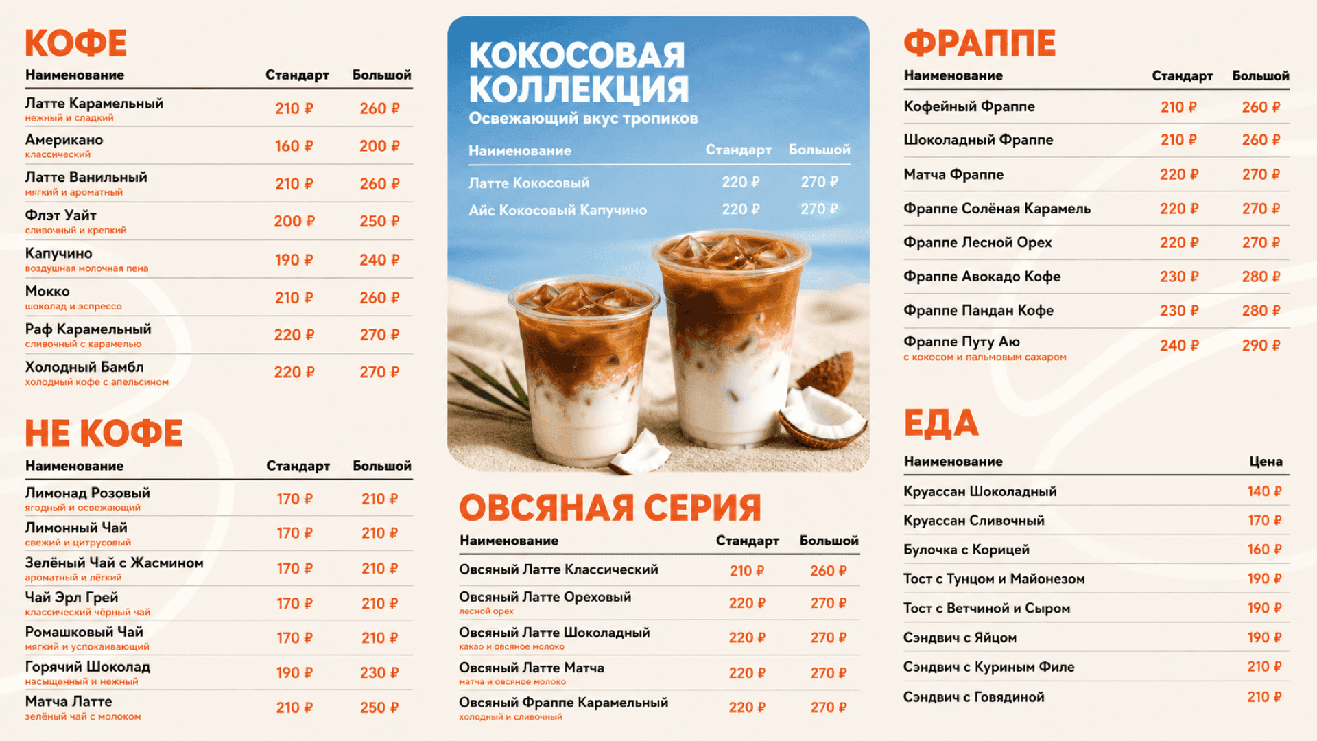 Меню кофе и завтраков, горизонтальная версия 16:9
