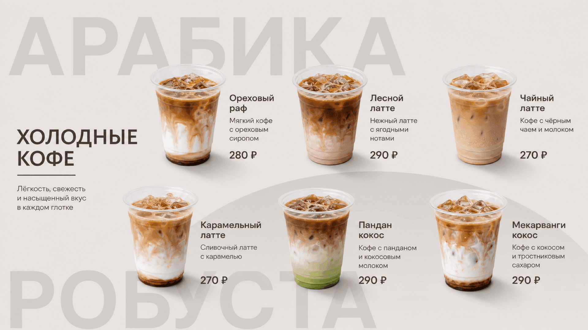 Меню холодного кофе, горизонтальная версия 16:9
