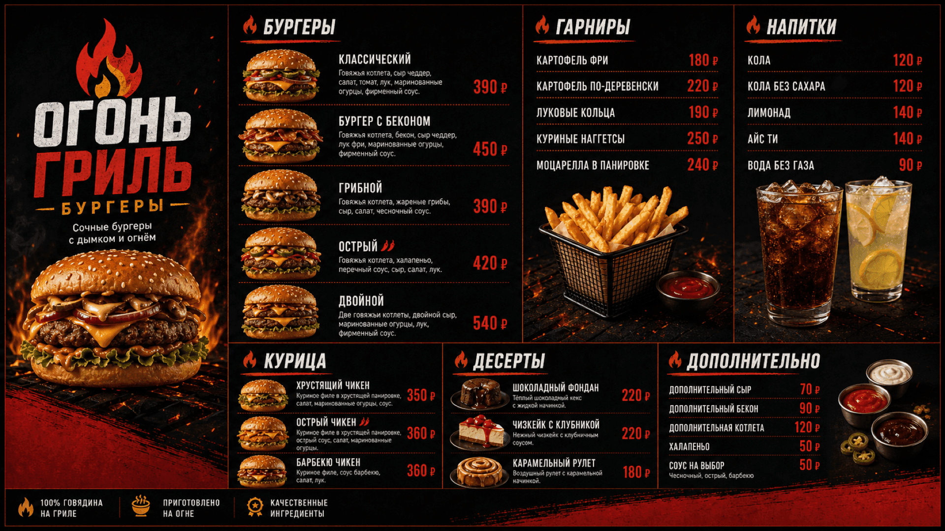 Меню огненного гриля, горизонтальная версия 16:9