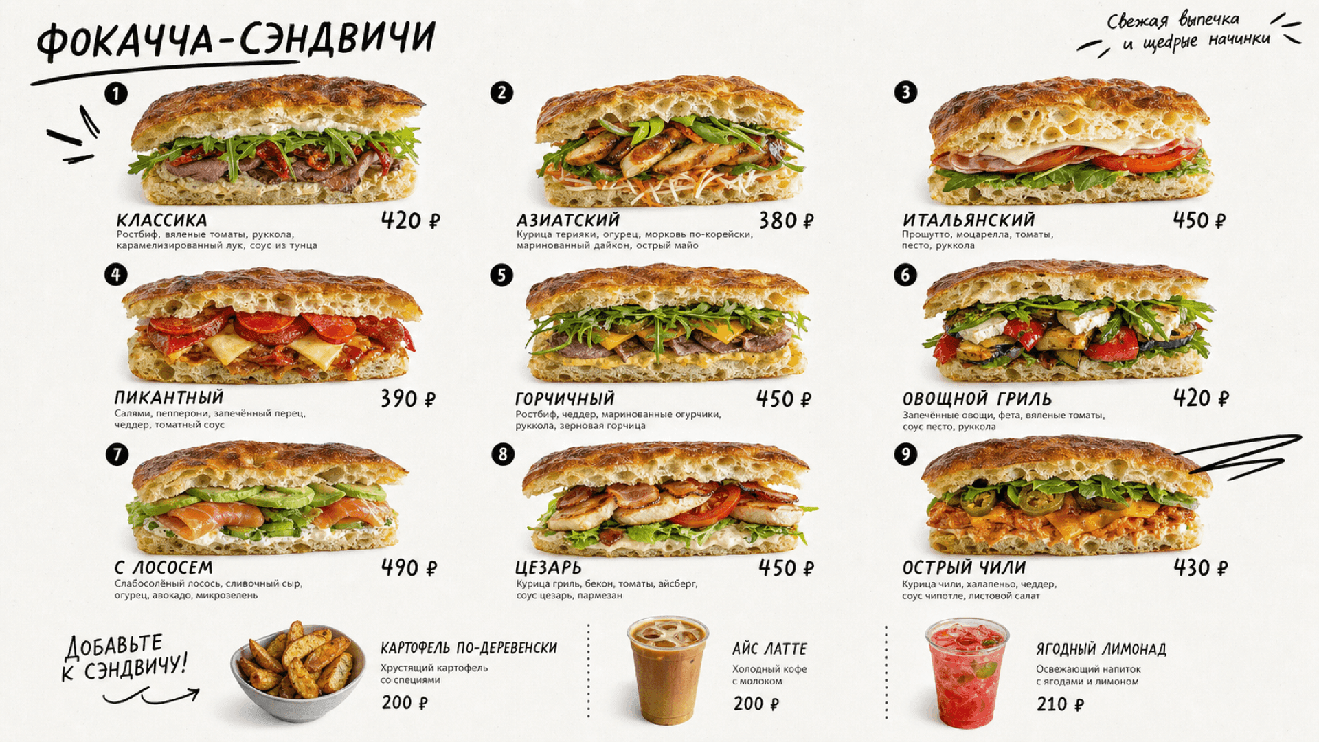 Меню фокаччи, горизонтальная версия 16:9