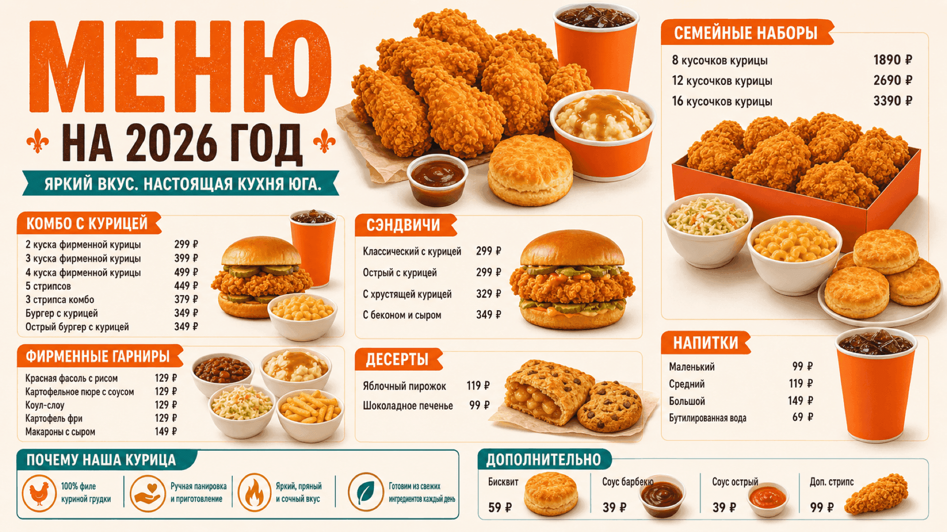 Меню жареной курицы, горизонтальная версия 16:9